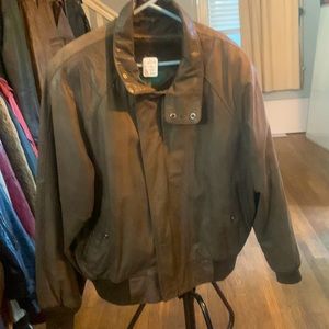 Leather bomber jacket, zip in lining